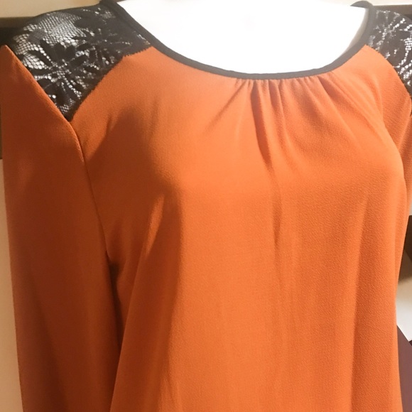 Le Lis Tops - Orange and black lace blouse top
